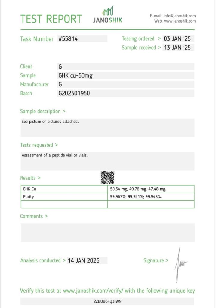 GHK certificate of analysis