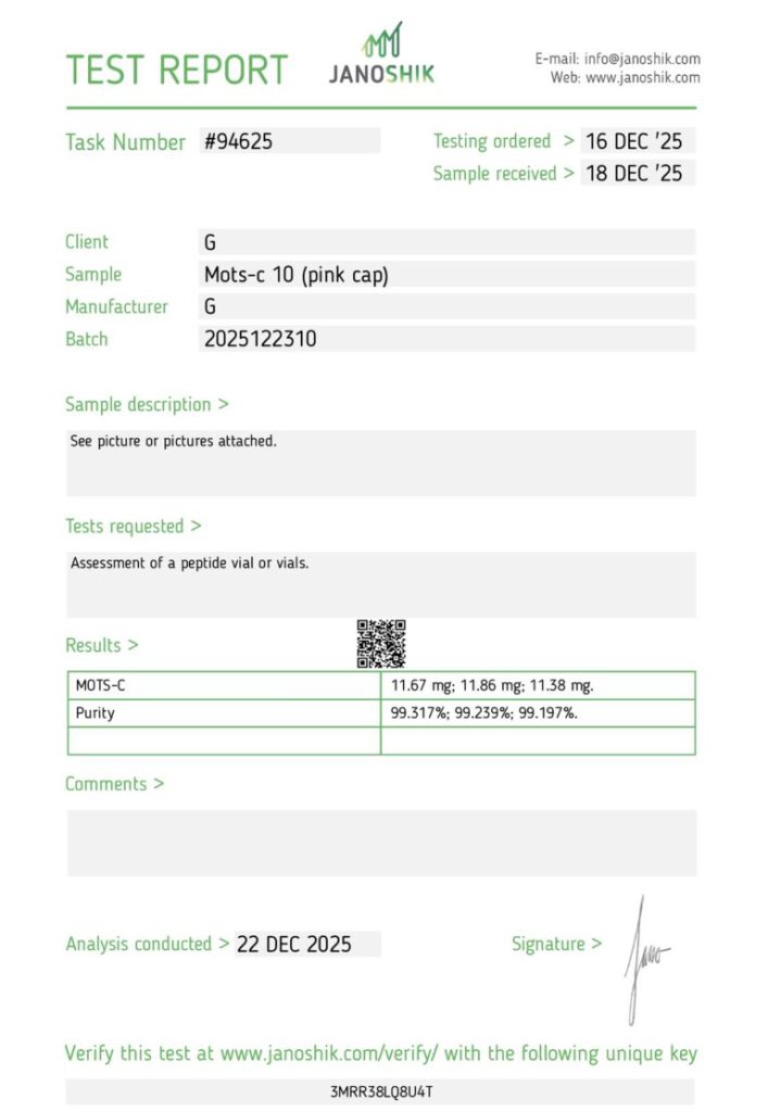 MOTS certificate of analysis