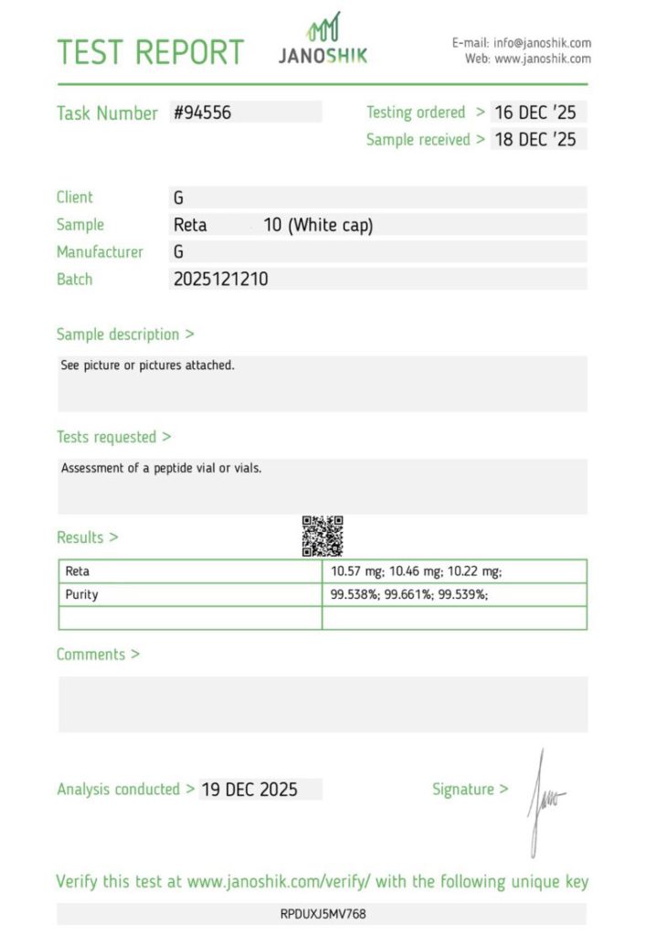 Reta certificate of analysis