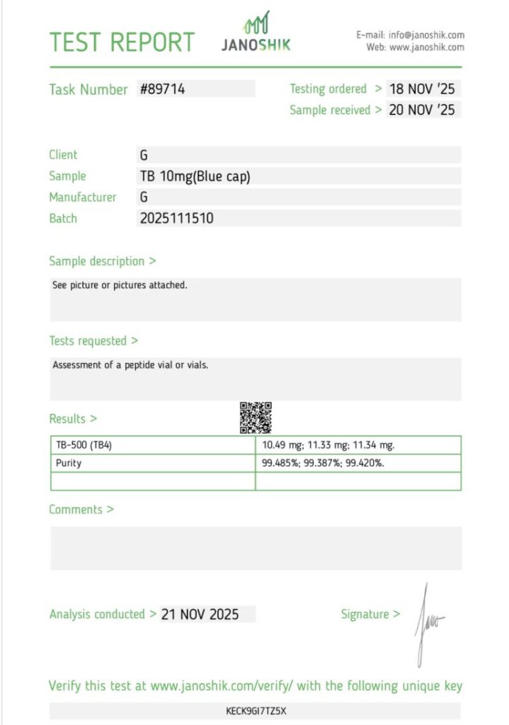 TB certificate of analysis
